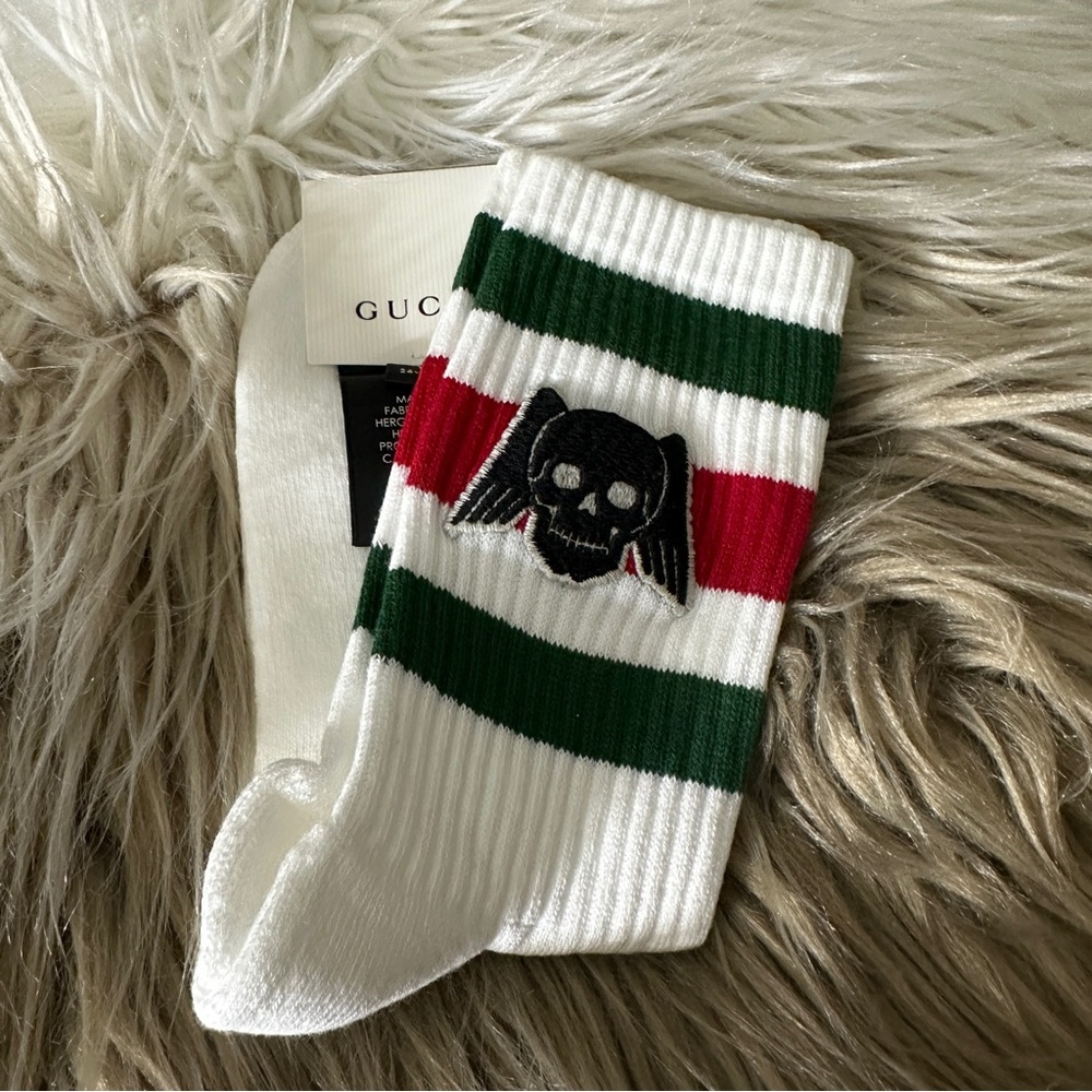 Gucci White Winged Skull Socks